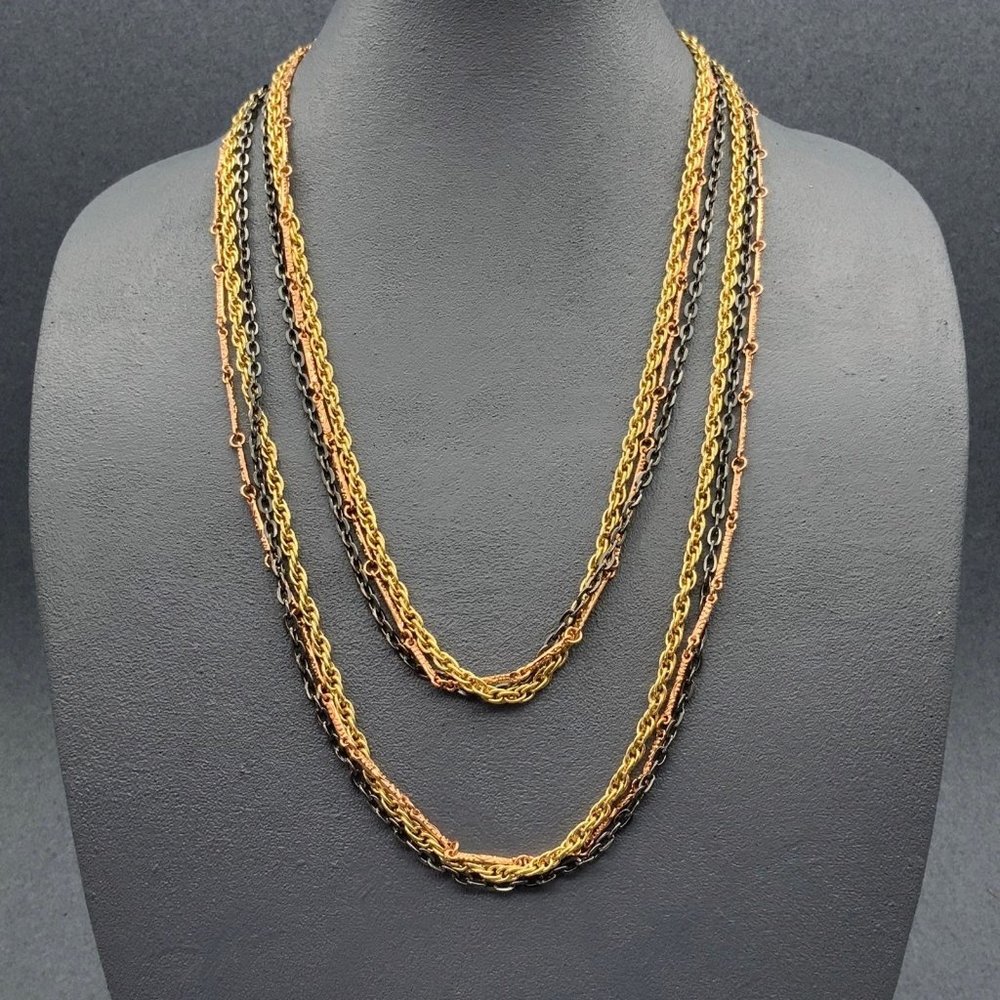 Tuleste Triple Chain Necklace Long Black Gunmetal Copper Gold